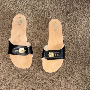 Dr. Scholl's Original Sandals sz 10 Wood Clog BlackLeather